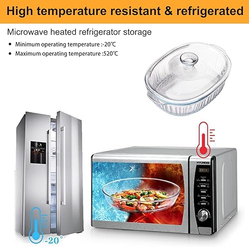 Miniatura 4 de Cacerola de vidrio de 1.5L con tapa, resistente al calor y al frío, bandeja para hornear ovalada con asas, apta para horno y microondas