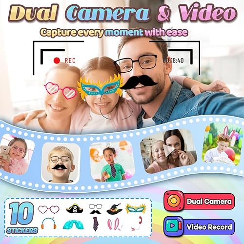 Miniatura 6 de Juguetes de teléfono inteligente para niños y niñas de 3 4 5 6 7 8 años con doble cámara, 28 juegos de rompecabezas, tarjeta TF 8G, tarjeta de