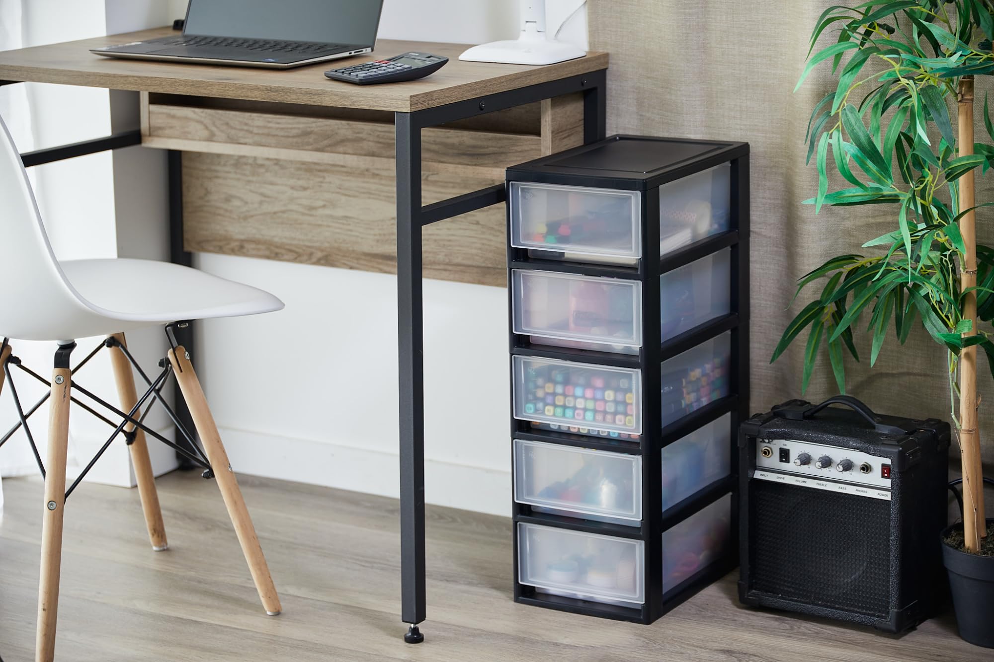 Iris Ohyama, Tour de rangement plastique noir, 5 petit tiroirs de rangement bureau, fournitures, accessoires, pour Salle de Bain, MSD-1