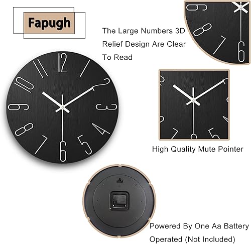 Miniatura 4 de fapugh Reloj de pared de 12 pulgadas silencioso sin tictac, reloj de decoración de estilo moderno preciso para el hogar, oficina, escuela, cocina,