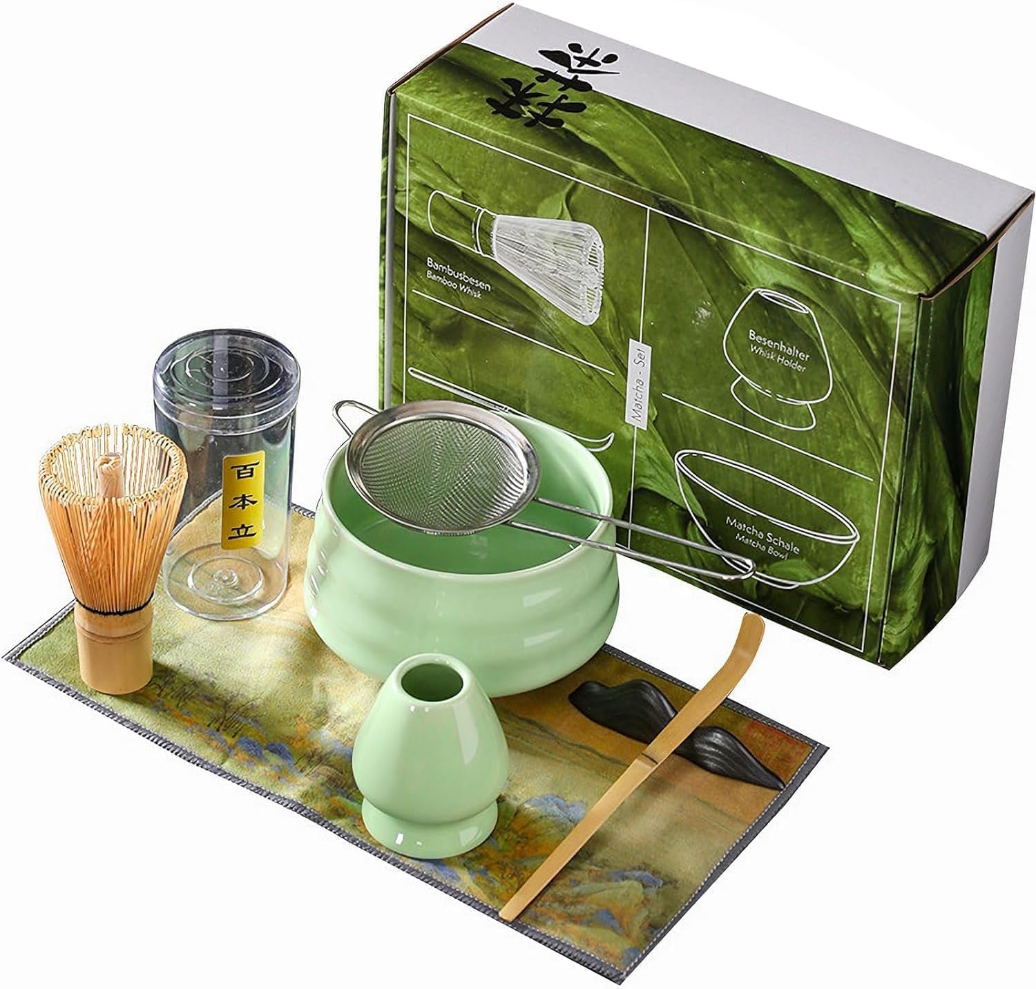 Matcha Tea Set, 7 pcs Matcha Whisk Set Kit, Janpanese Tea Ceremony Utensils, ادوات ماتشا (Light green)