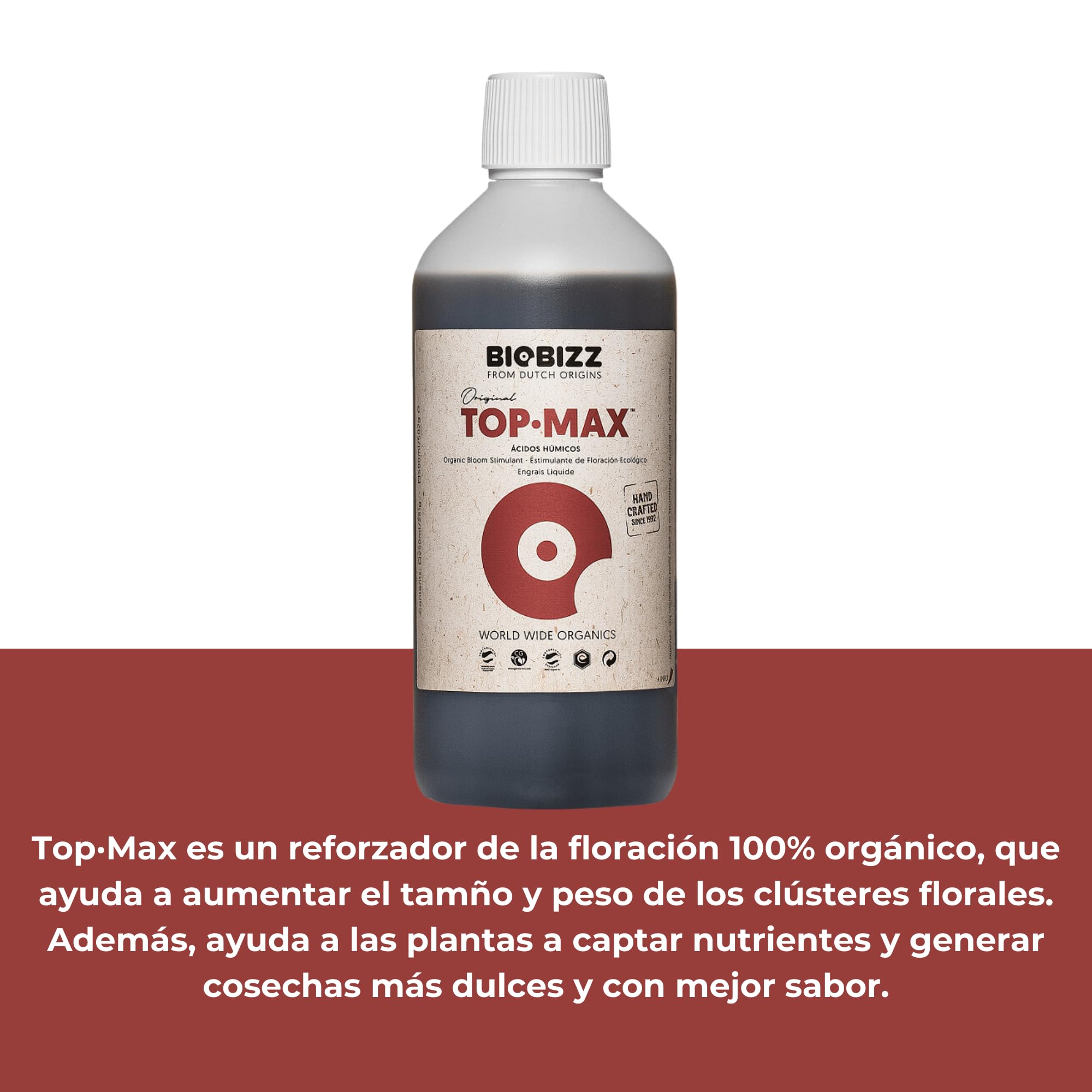 GROWMANIA Top Max de BioBizz 500 ml + Probe Boost Up de Up Nutrients + Cuillère à mesurer | Stimulateur de fleurs pour jardins urbains | Augmente la quantité et la taille des fleurs