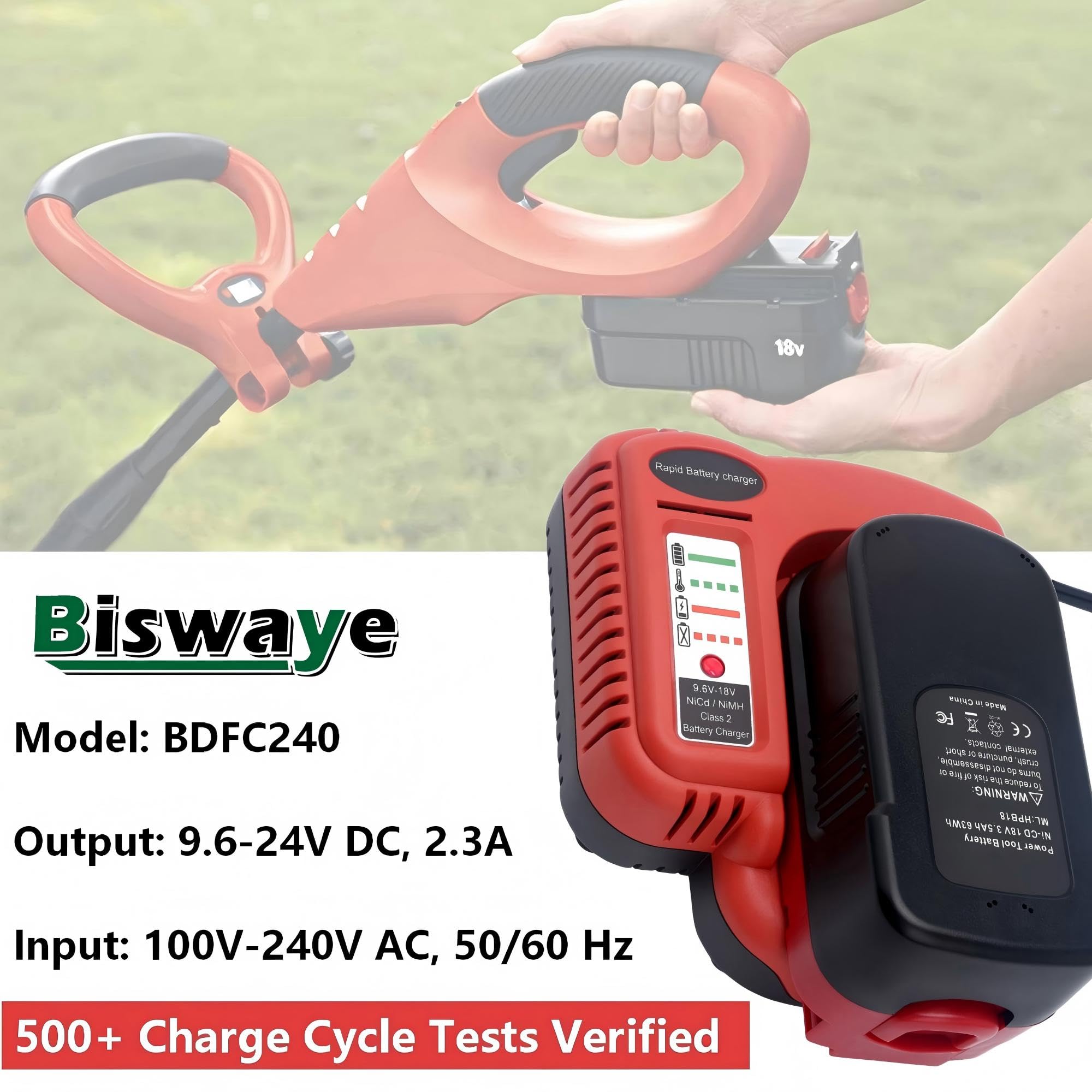 Biswaye Cargador BDFC240 de 18 V compatible con batería Black & Decker de