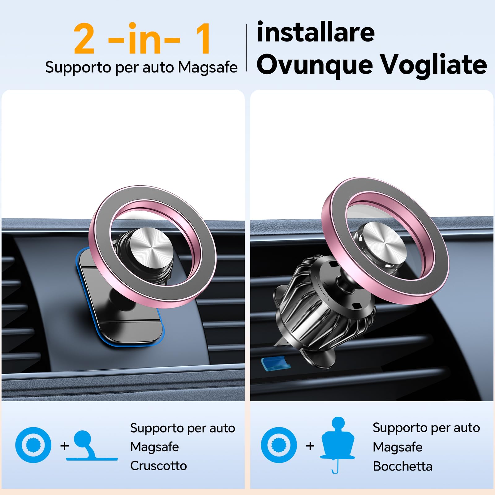 Coolpow Porta Cellulare Auto con Magsafe【20 Potente Magnetico 】 Supproto Telefono Auto Magnetico【360°】 Porta Telefono AUto Per Il Cruscotto & Presa d'Aria Automobile Compatibile con iPhone 17,Rosa