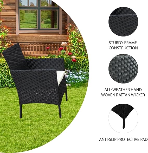 shine planet 4 Seater Garden Patio Furniture Set Rattan Garden Furniture with sponge padded water resistant cushions and Tempered Glass Table good for Garden, Backyard (Black +Beige Cushions)