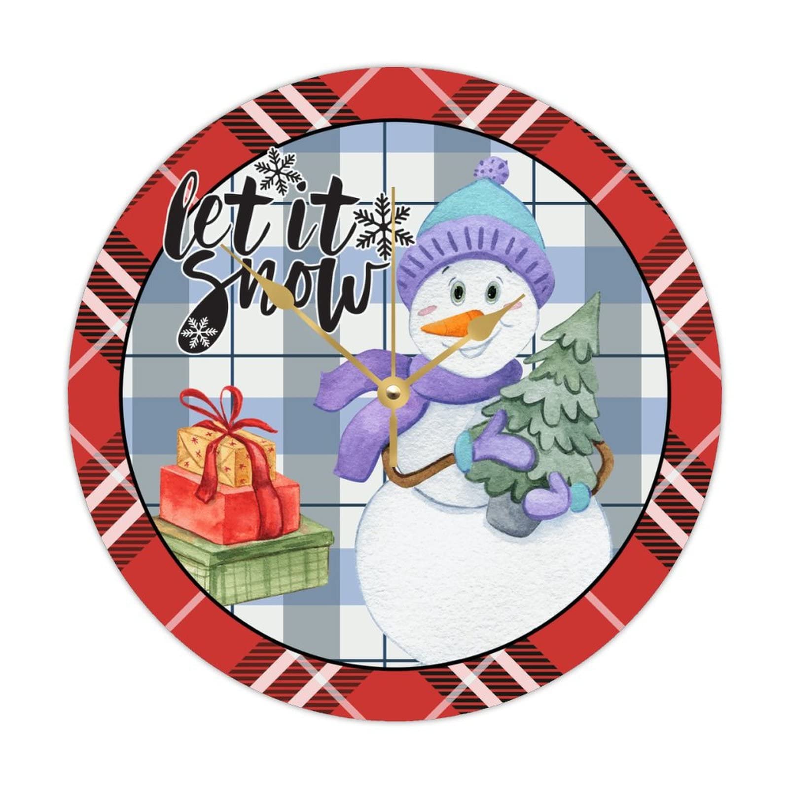 Horloge murale ronde en bois de Noël rétro silencieuse pour maison