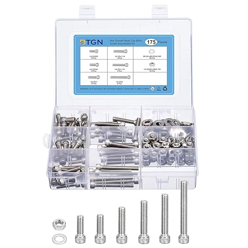Juego de 175 tornillos y tuercas de 14-20, surtido de tornillos de 14-20, acero inoxidable 304 de 58 pulgadas 34 pulgadas 1 1-14 pulgadas 1-12