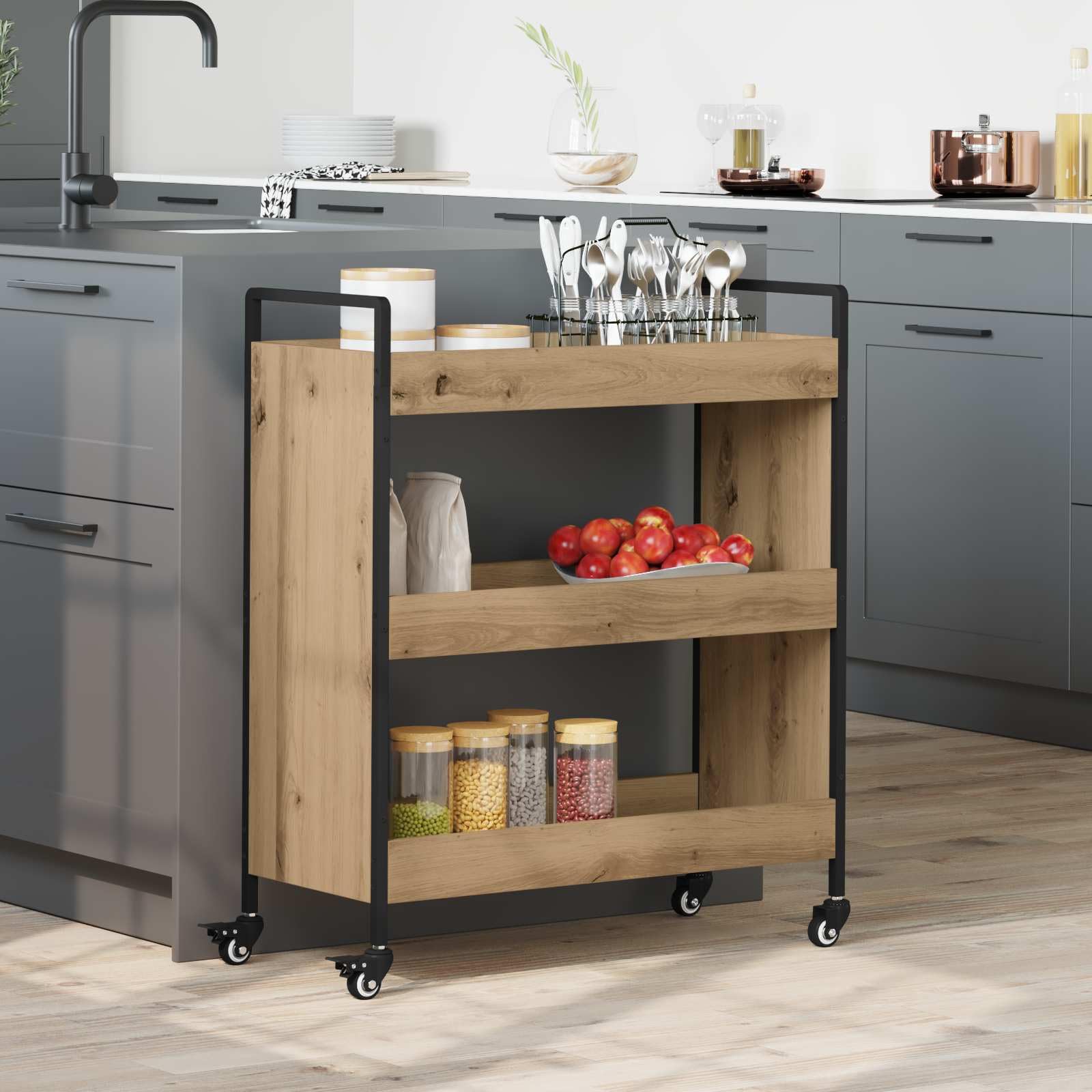 vidaXL Chariot de Cuisine Chêne Artisanal 70 x 30 x 82 cm, Chariot de Cuisine Moderne, Design Rectangulaire, Bois Résistant, Rangement Polyvalent, Gain de Place