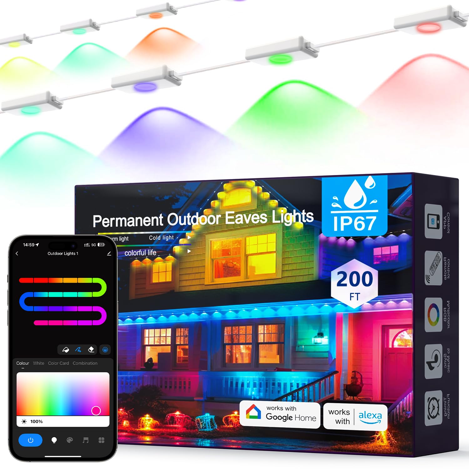 Photo 1 of YOUBST Permanent Outdoor Lights Pro: Smart AI RGB+IC, 200FT