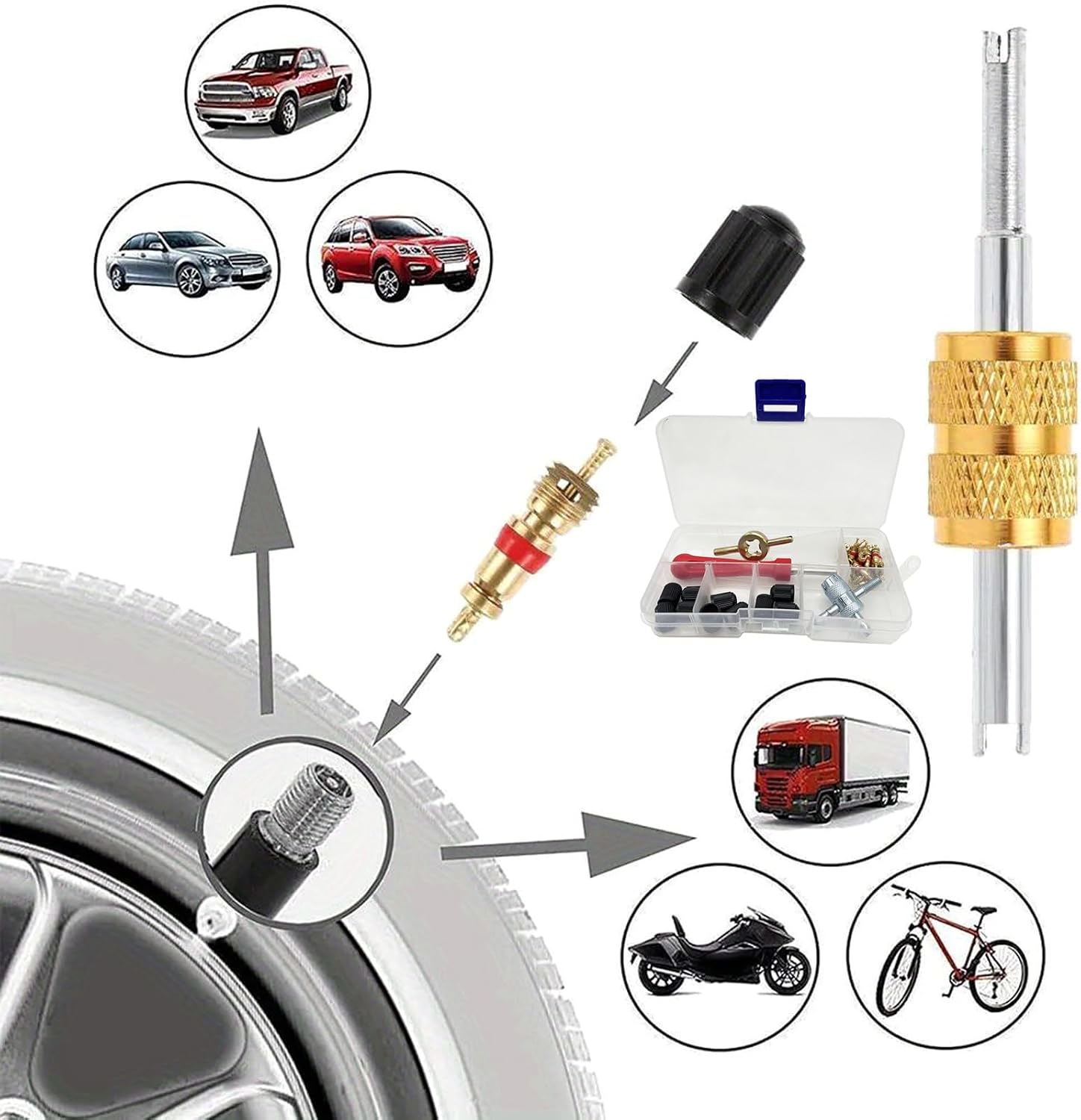 Tire Cores Replacements Tool Set Not Erosion Tires Valves Cores Extractor Manual Repair Tool 33pcs for Vehicles & Bikes Tire Valves