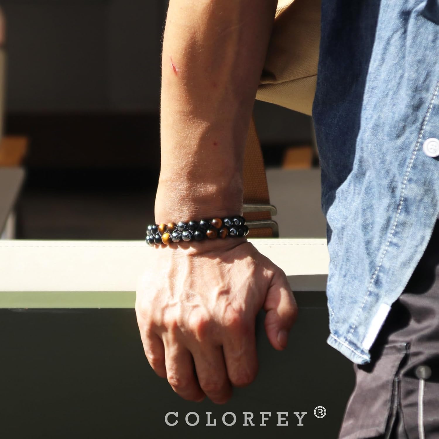 Protection Crystals Beaded Bracelet for Mens Gifts, COLORFEY Real Tiger Eye Black Onyx Stone Bracelets Precious Gemstone Bracelets 8mm, Handmade Healing Energy Crystal Bracelet 2Row for Father Husband - Image 8