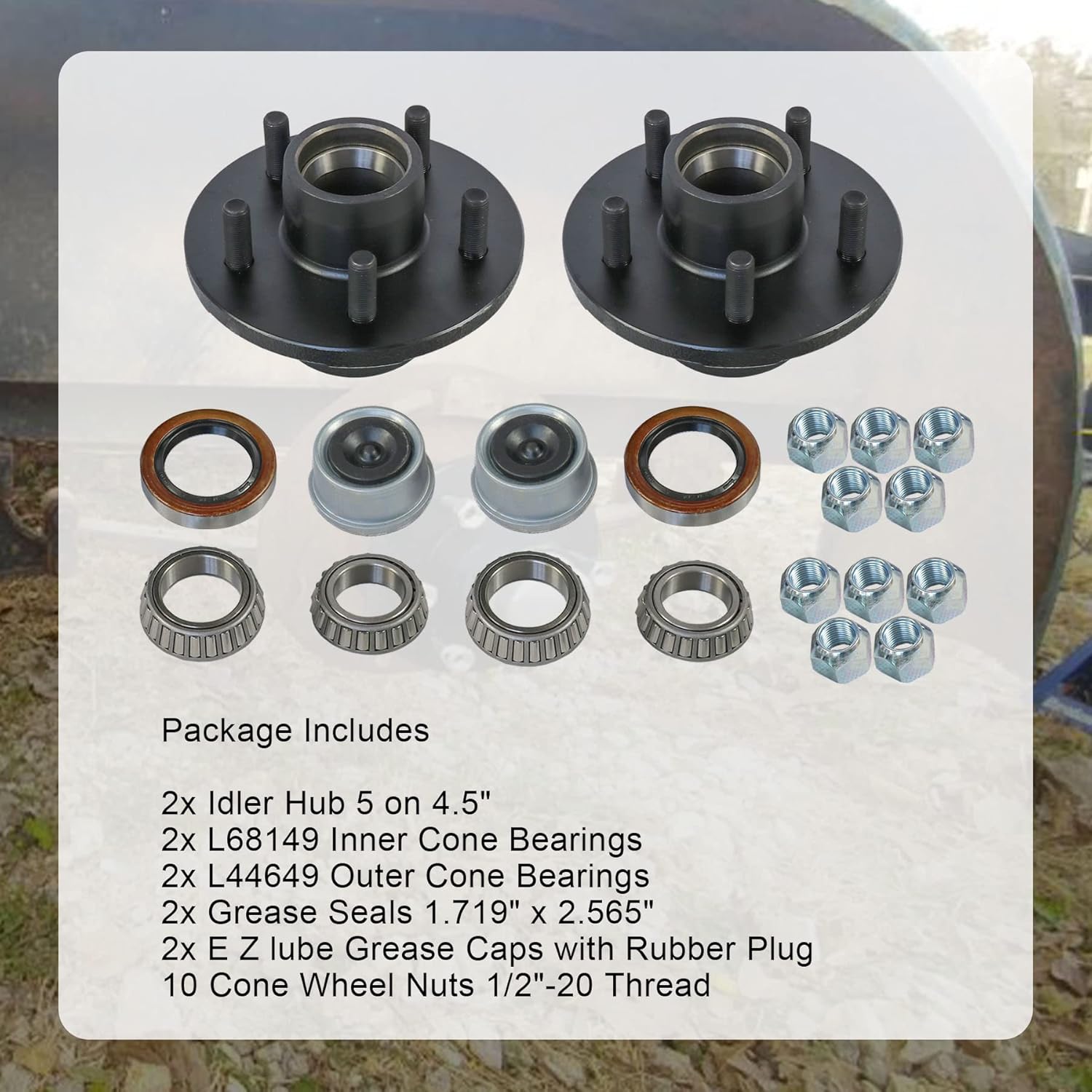 JDMSPEED Trailer Idler Hub Kits 5 on 4.5" for 3500 lbs Axle 1/2"-20 Thread 22017K Set of 2