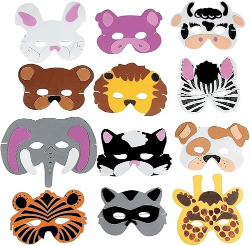 Fun Express Máscaras de animales de espuma de tamaño infantil para fiesta (1 docena), accesorios de ropa, accesorios de disfraces, máscaras de