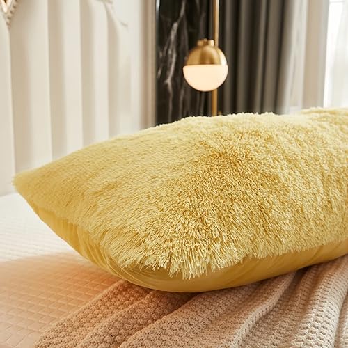Miniatura 4 de WERDIM Funda de almohada de pelo sintético lanudo y esponjoso de 21 x 54 pulgadas, fundas de almohada de terciopelo con cierre de botón, funda de