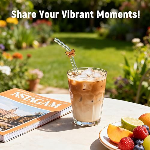 Miniatura 6 de Paquete de 15 pajitas cortas de vidrio resistentes a las roturas, transparentes para café helado y cócteles, 6 pulgadas de grosor y 0.394 in de