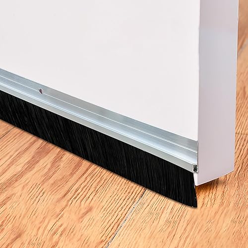 Miniatura 2 de 3 cepillos de aluminio duraderos para barrido de puerta, burlete adhesivo para la parte inferior de la puerta, reduce el aire frío (39.3 x 2