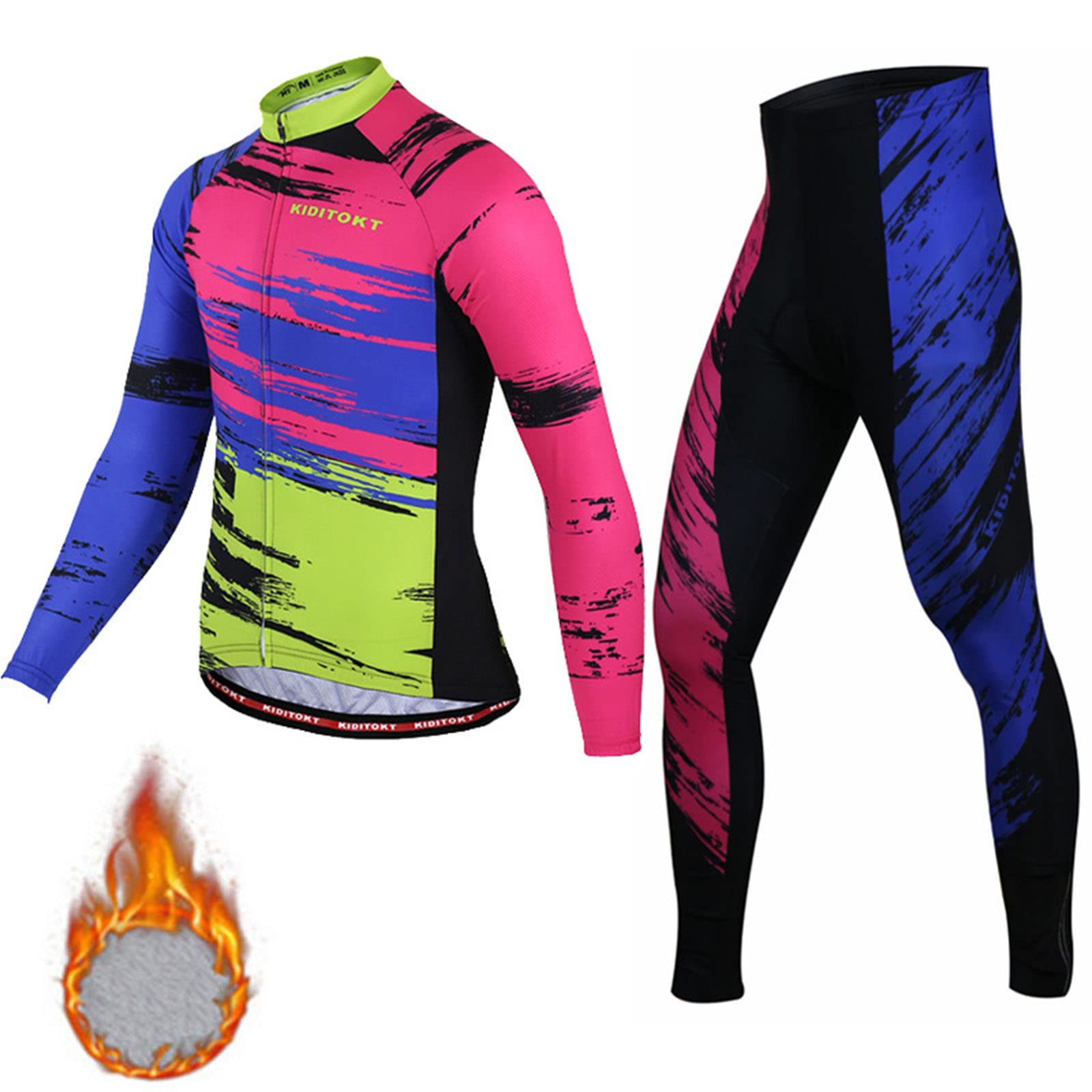 Maillot De Cyclisme Homme + Pantalon à Bretelles - Tissu Thermique Coupe-vent - Confort 3D Pour L'automne/hiver