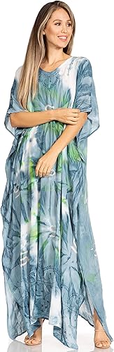 Miniatura 4 de Sakkas Pilar Petite - Vestido de caftán largo casual de manga corta para mujer, estilo caftán