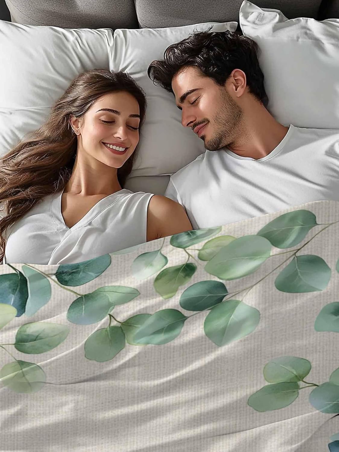 Top Sheet Twin XL Bedding Flat Sheet Only, Vintage Eucalyptus Leaves on Linen Microfiber Bed Sheets Soft Breathable Bedding Flat Sheets, Country Green Leaf Hotel Luxury Top Sheets
