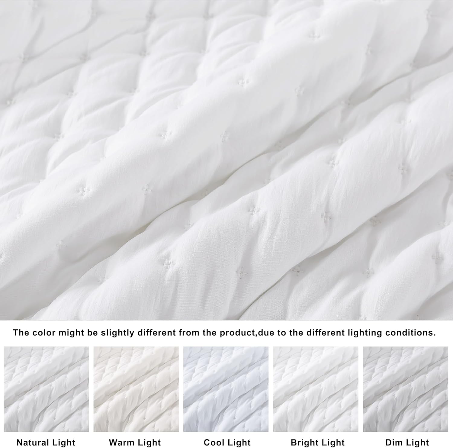 WDCOZY White Cloud Quilt Set Twin Size, Lightweight Soft Cross Stitch Bedspread, Farmhouse Rustic Country Coverlet, Spring Summer Thin Comforter, 2 Pieces, 2 Pillow Shams, 104x90 inches