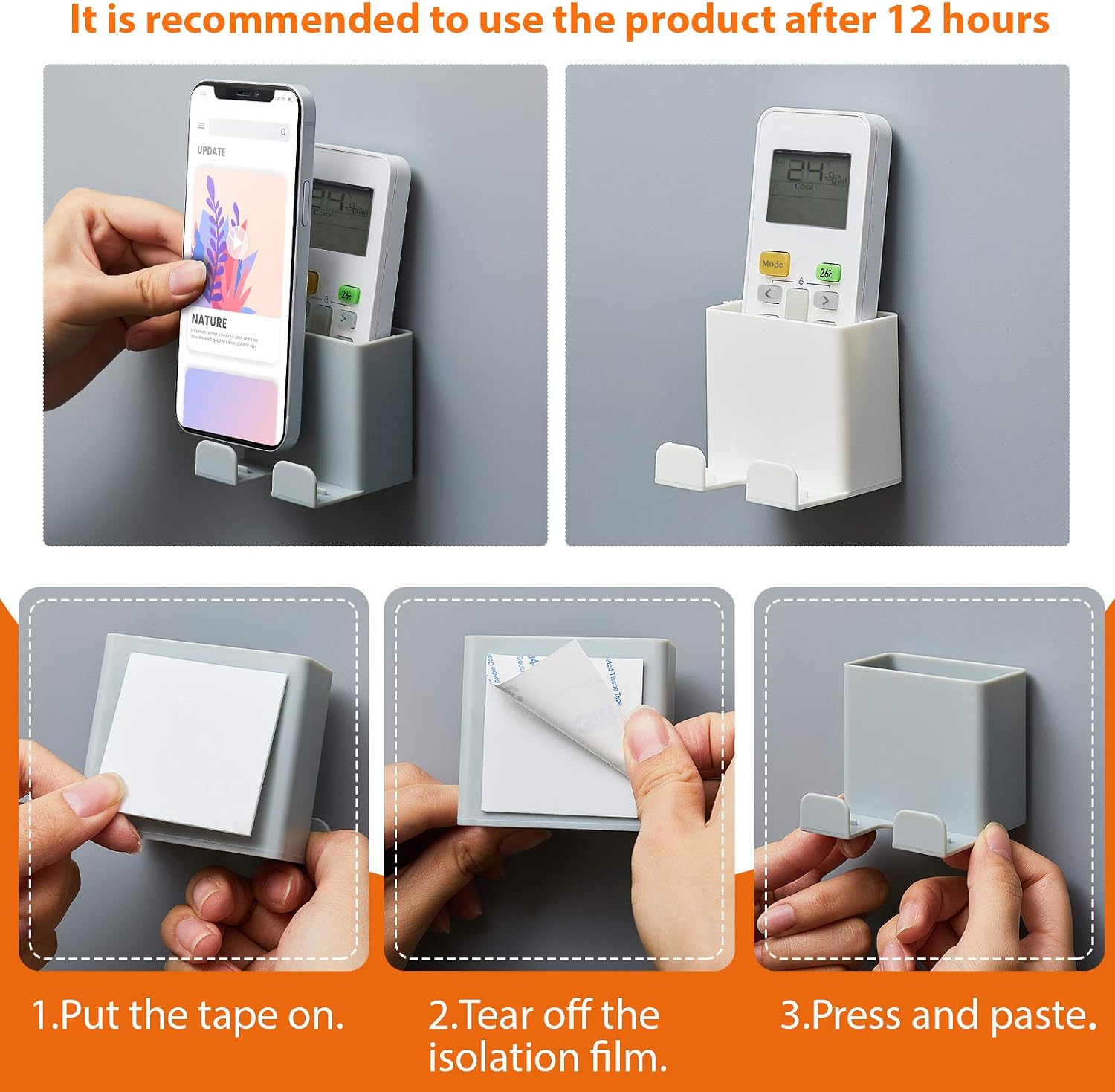 2 Pieces Wall Mount Phone Holders Adhesive Wall Phone Storage Box Wall Mounted Phone Holder Wall Smartphone Stand for Home Bedroom Bathroom Kitchen Office Wall (White, Grey)