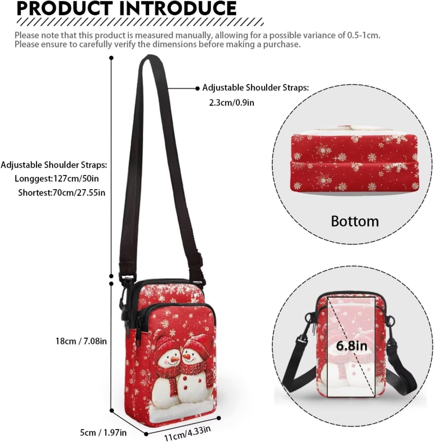 WELLFLYHOM Christmas Mini Crossbody Bag Shoulder Handbag Women Cell Phone Purse Bags Zipper Messenger Pouch