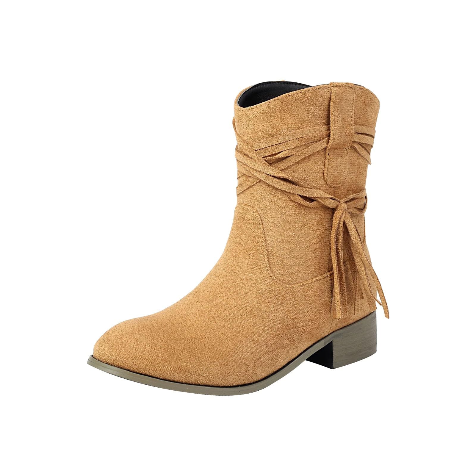 Cocila Botas De Tobillo Anchas Mujer Botines Holgados Cremallera Lateral Tacón Plano Marrones Ante Fino Zapatos Militares Cómodos