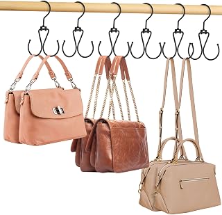 ZEDODIER 6 Pack Purse Hanger Bag Organizer for Closet, Heavy Duty Rotatable Purse Holder with 12 Storage Capacity, Bag Storage Rack for Purses Bags Backpacks, Black
