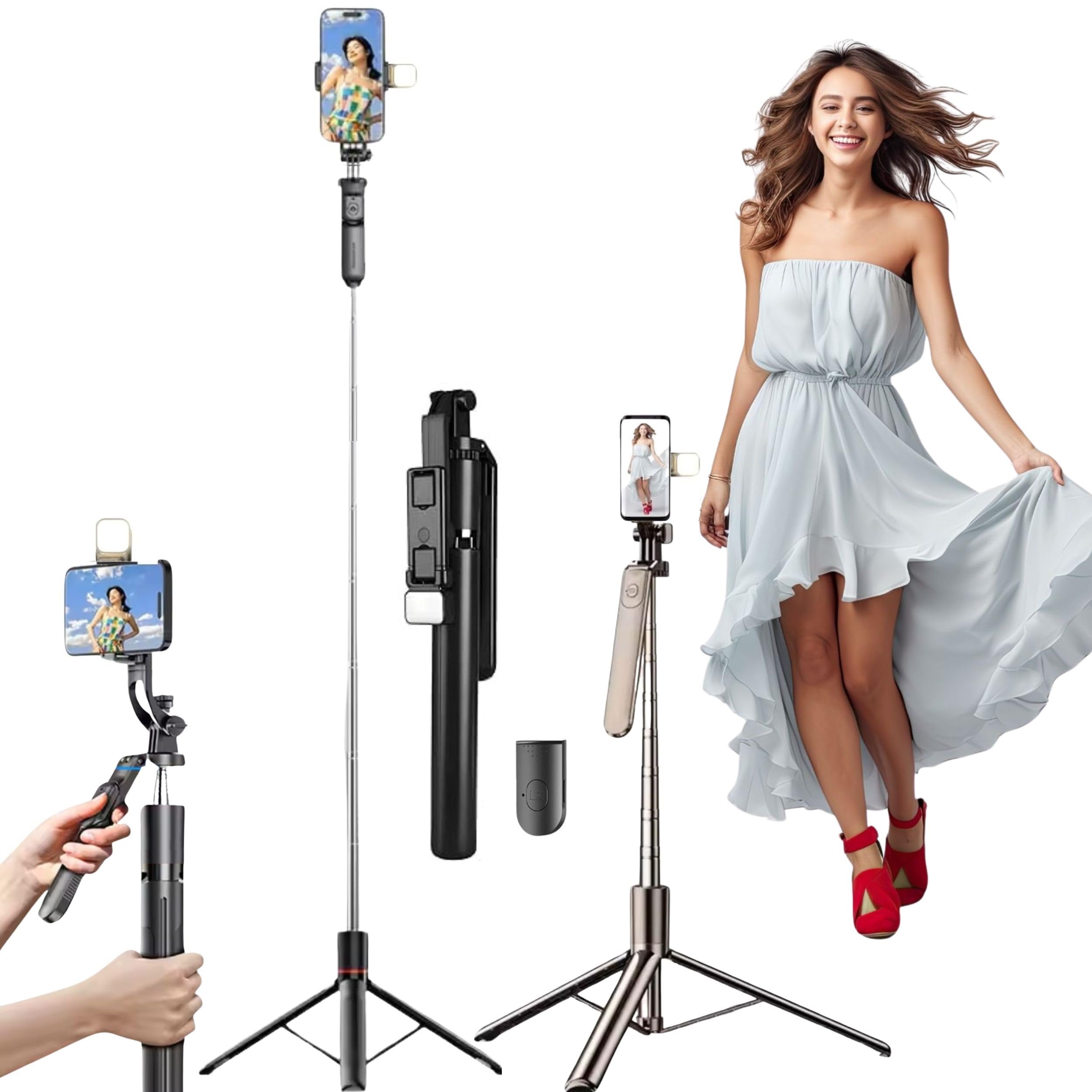 TARAVEE, Long Selfie Stick with Tripod Stand, Aluminum 71inch/180cm, 360° Degree Rotation Selfie Stick Tripod,for iPhone, Blutooth Remote,& LED Fill Light, for Camera Gopro for Vlogging,YouTube