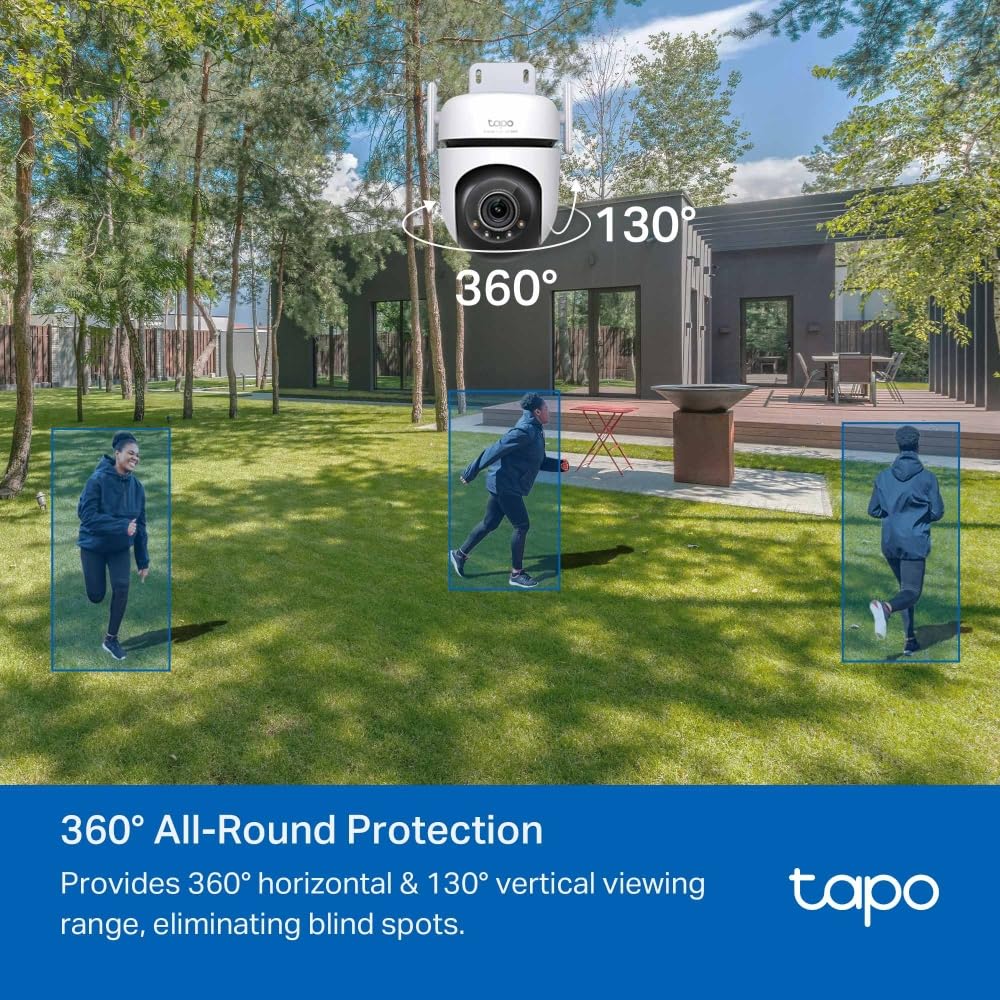 Tapo C52A 360° Überwachungskamera Außen, 2K 4MP, Starlight Farbe Nachtsicht, KI-Erkennung, Bewegungsverfolgung, WLAN oder Ethernet, microSD-Karte bis zu 512 GB