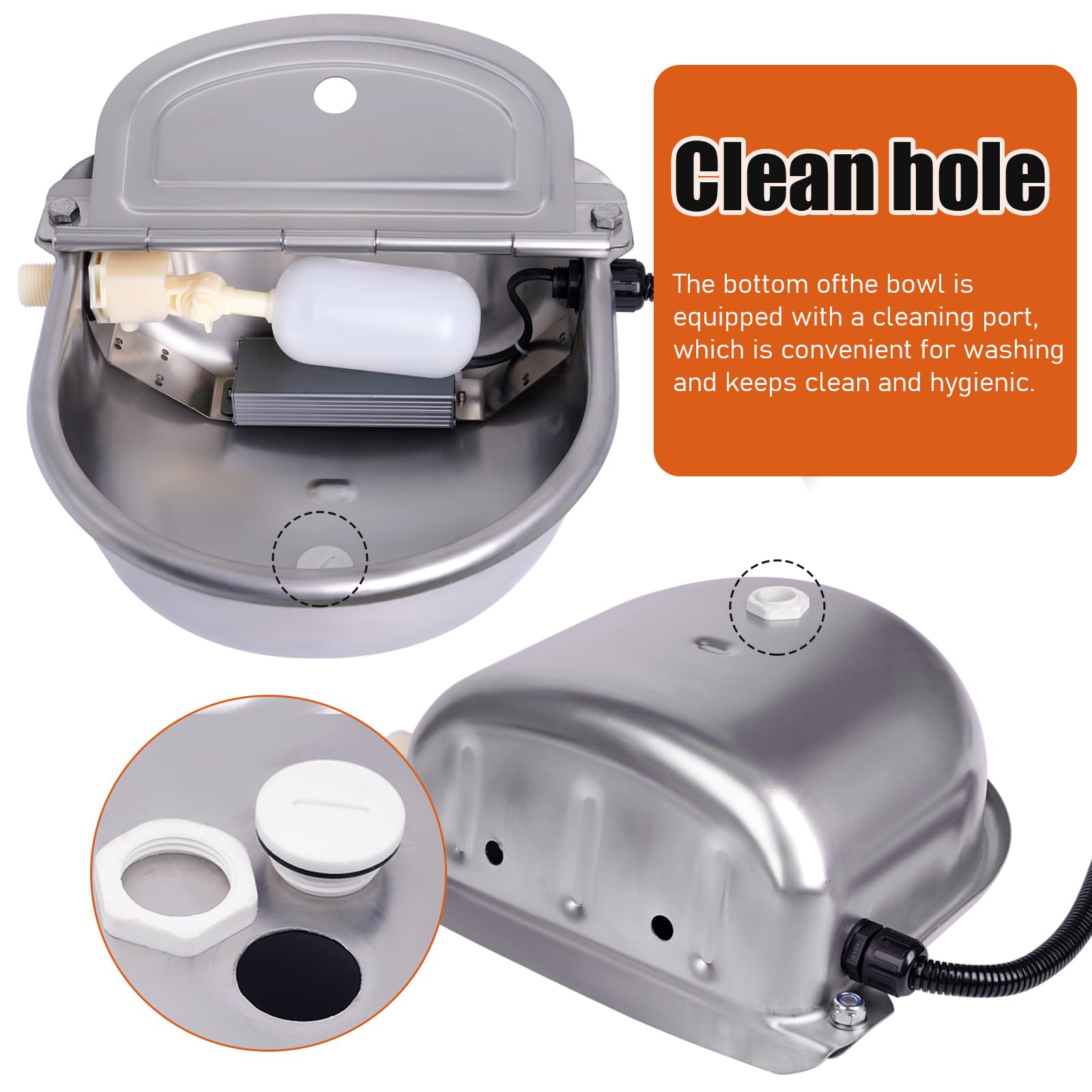 Ciotola automatica per cani, 220 V, per esterni, con valvola a galleggiante, 2,5 l, in acciaio inox, riscaldata, per animali domestici, abbeveratoio per bestiame all'aperto, per cani, bovini,