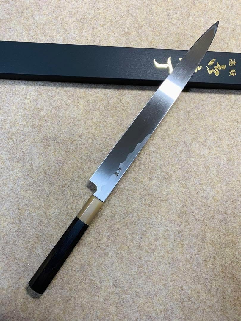 森本光一作 刺身 柳刃 青二鋼 紋鍛錬 尺 黒檀白水牛八角柄 - WWW