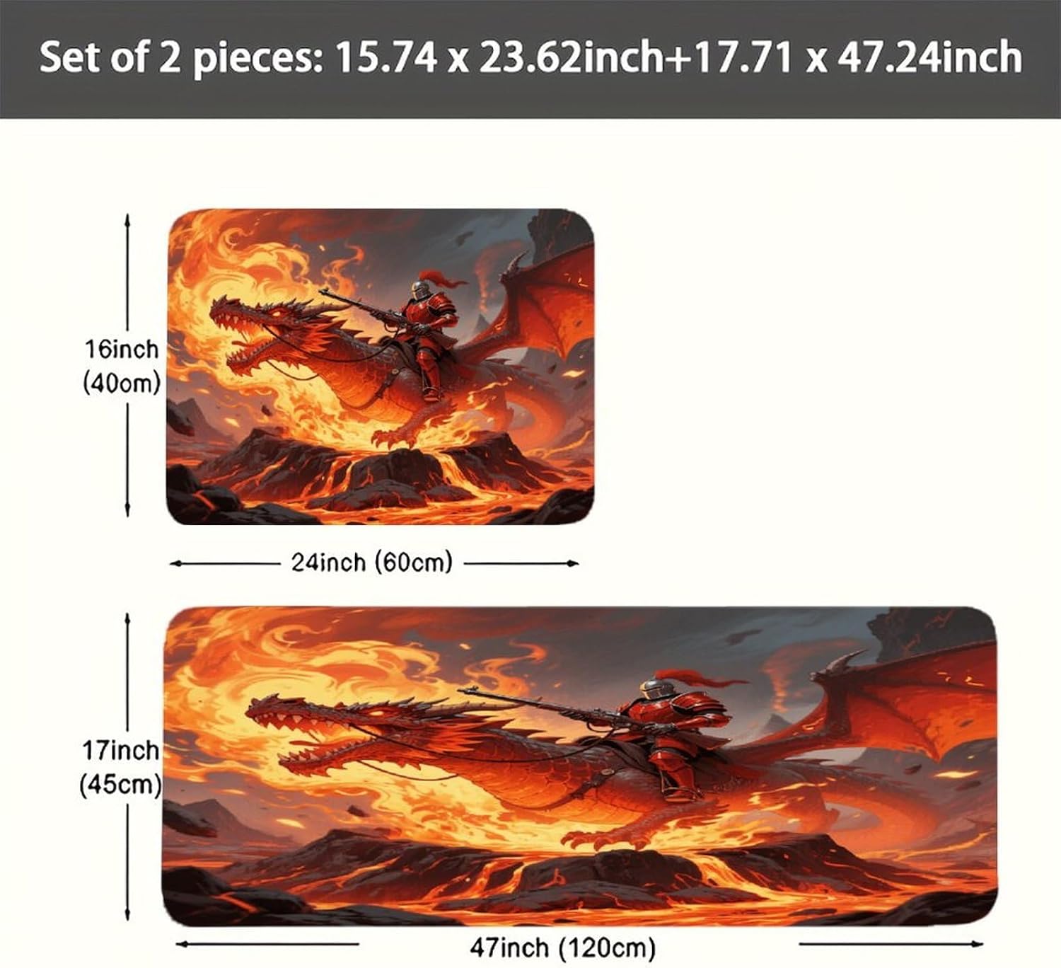 Dragon Rider Kitchen Mat Kitchen Rug Set | Kitchen Rugs Flannel Velvety Washable breathable Water Absorbent Soft ，kitchen utensils for Kitchen, Floor,Laundry