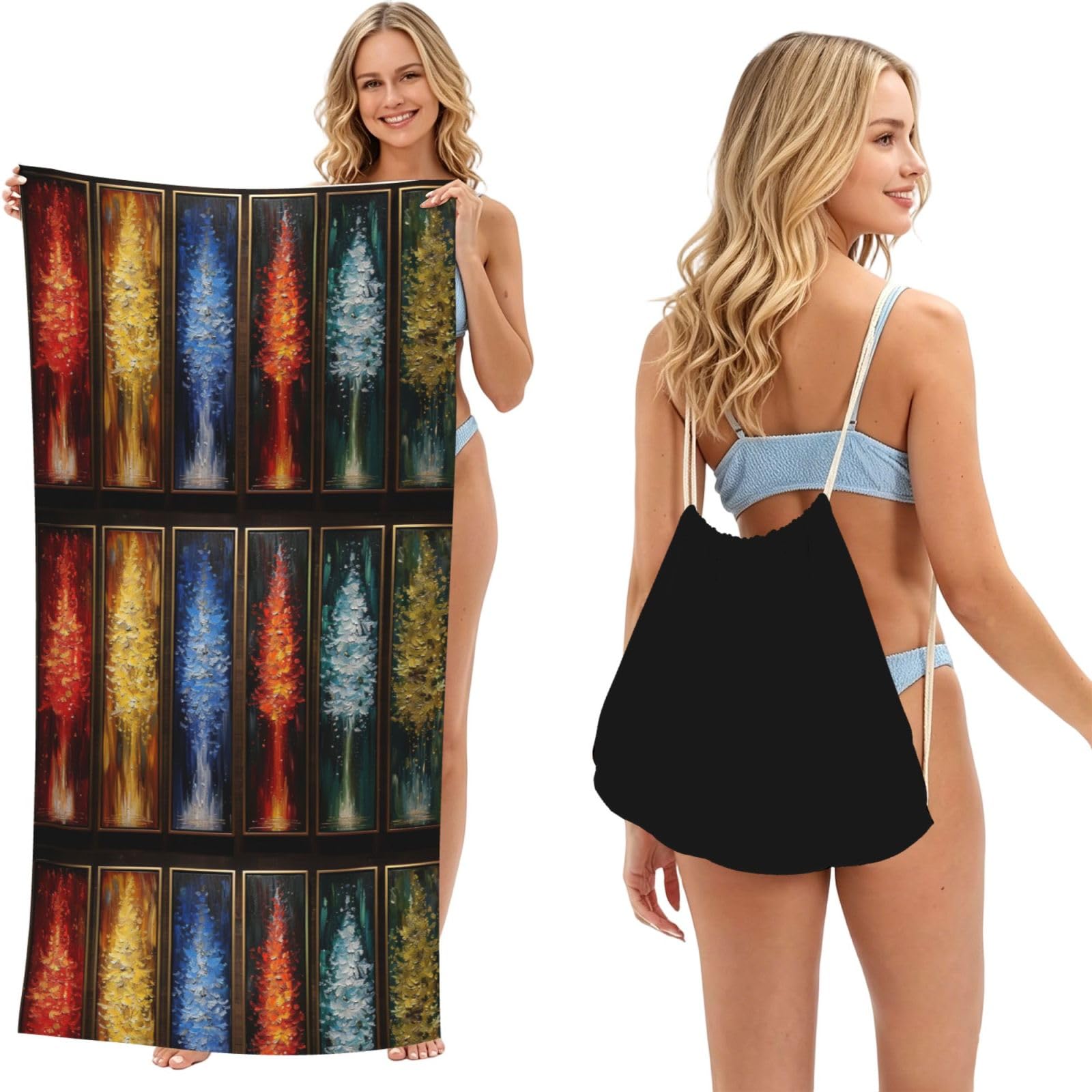 SKGOHLH strange painting 2in1 Packable Beach Towel Bag Women