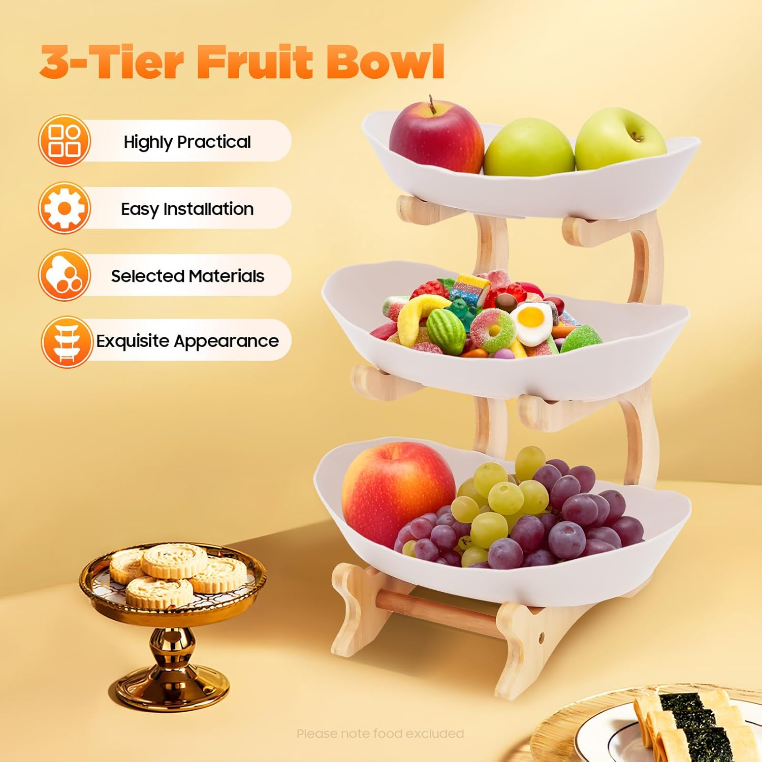 3 Tier Fruit Basket for Counter, Stackable Serving Stand for Fruits, Vegetables, Nuts, Cake & Desserts (Sturdy Collapsible Design, Perfect for Kitchen Countertop & Party Display)