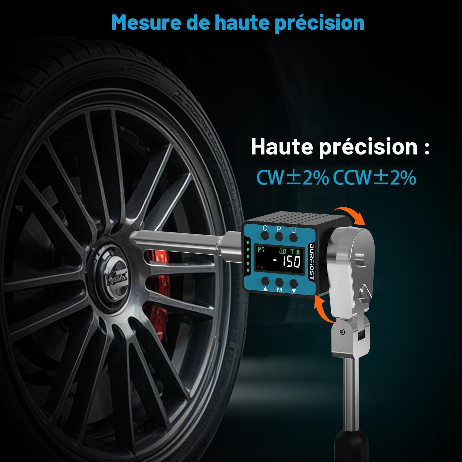 DURFICST Adaptateur Dynamométrique Numérique 1/2", Plage 4–135 Nm | Cle Dynamometrique Numérique avec Alarme Sonore et Lumineuse, Clé Dynamométrique Electronique pour Voitures, Vélos, Motos