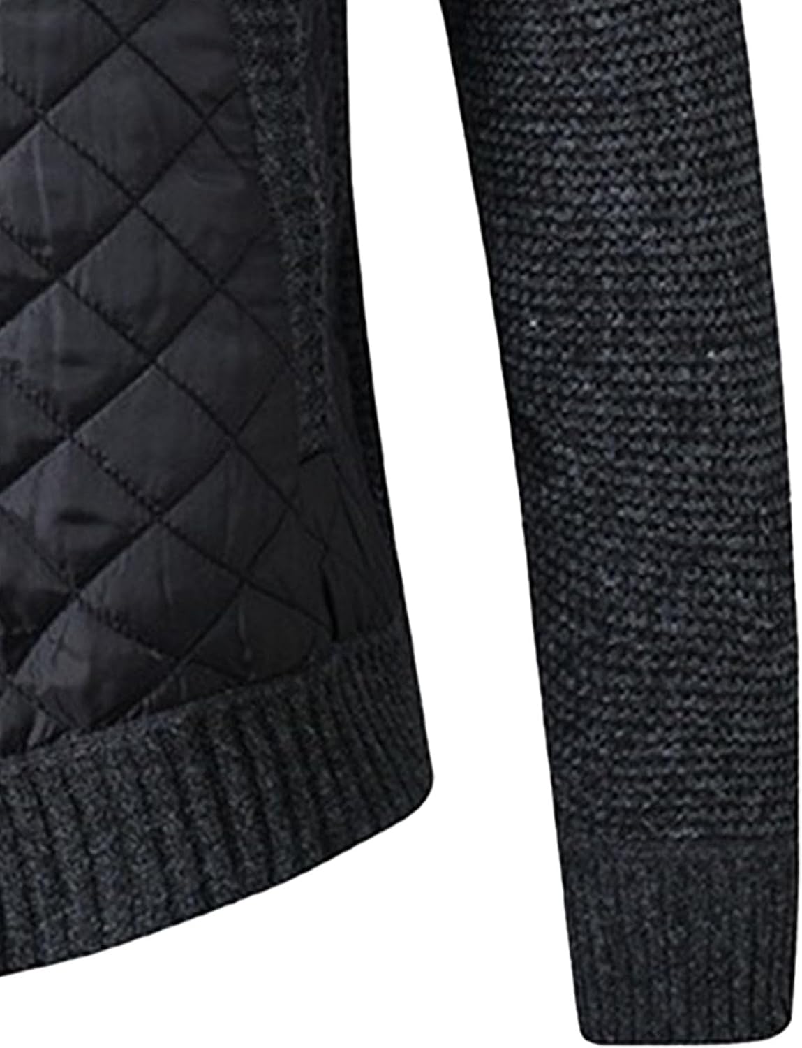Mens Quilted Cardigan Sweaters Full Zip Up Stand Collar Slim Fit Sweater Casual Knitted Sweater with Pockets