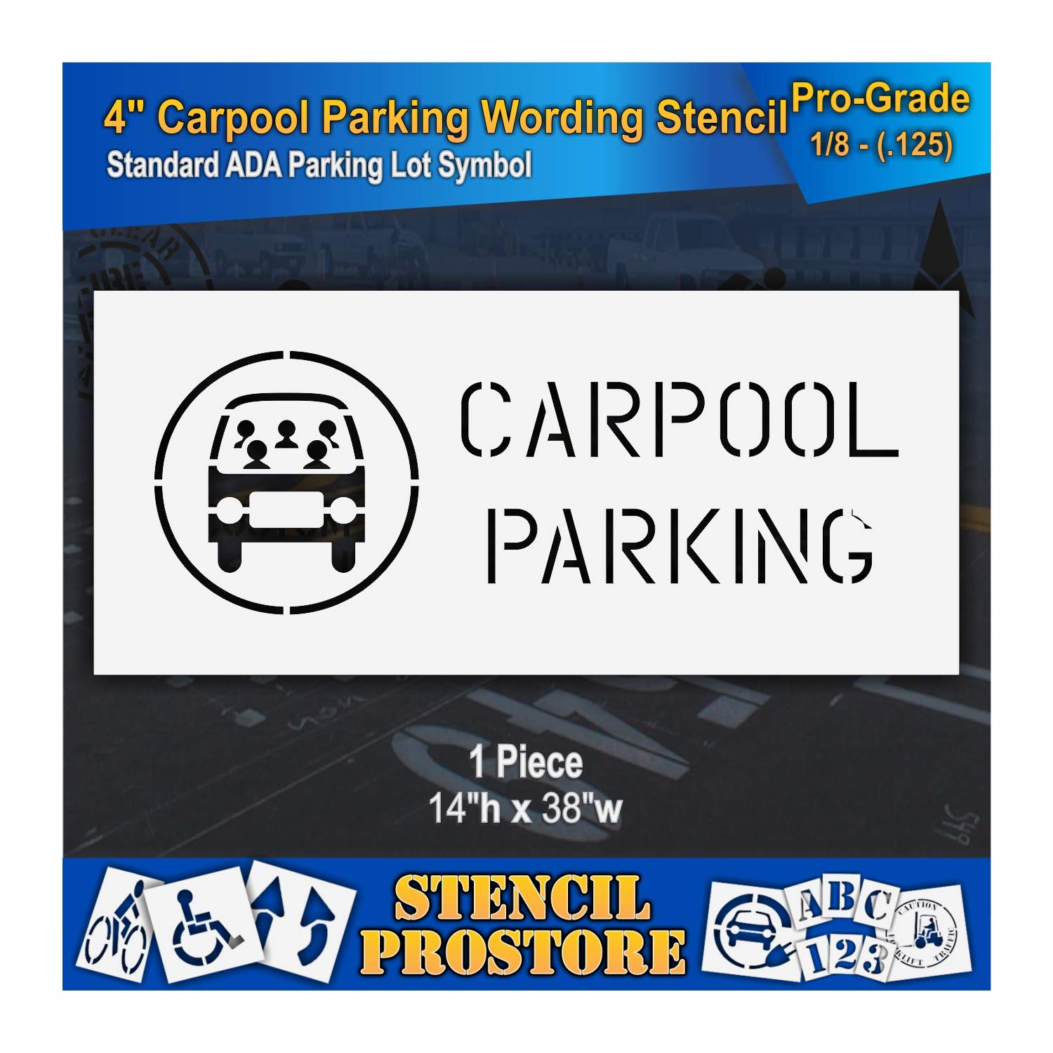 Pavement Stencils - 4 in - Car with Carpool Parking Stencil - 4'' x 11'' x 1/8" (128 mil) - Pro-Grade