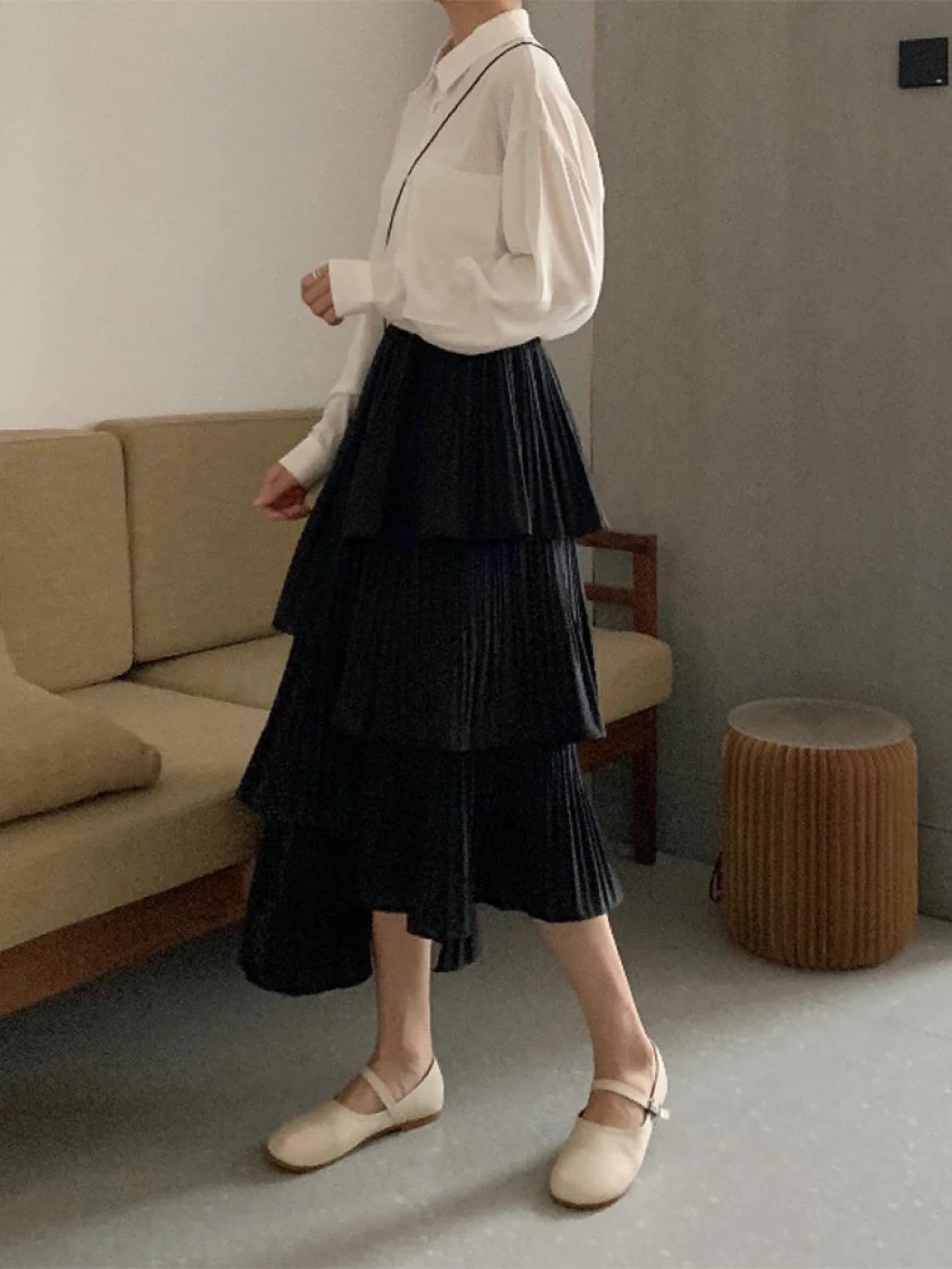 Faldas De Tubo Mujer De Las Mujeres Asimétricas con Gradas En Capas Falda Moda Alta Cintura Irregular Dobladillo Plisado Una Línea De Faldas Largas