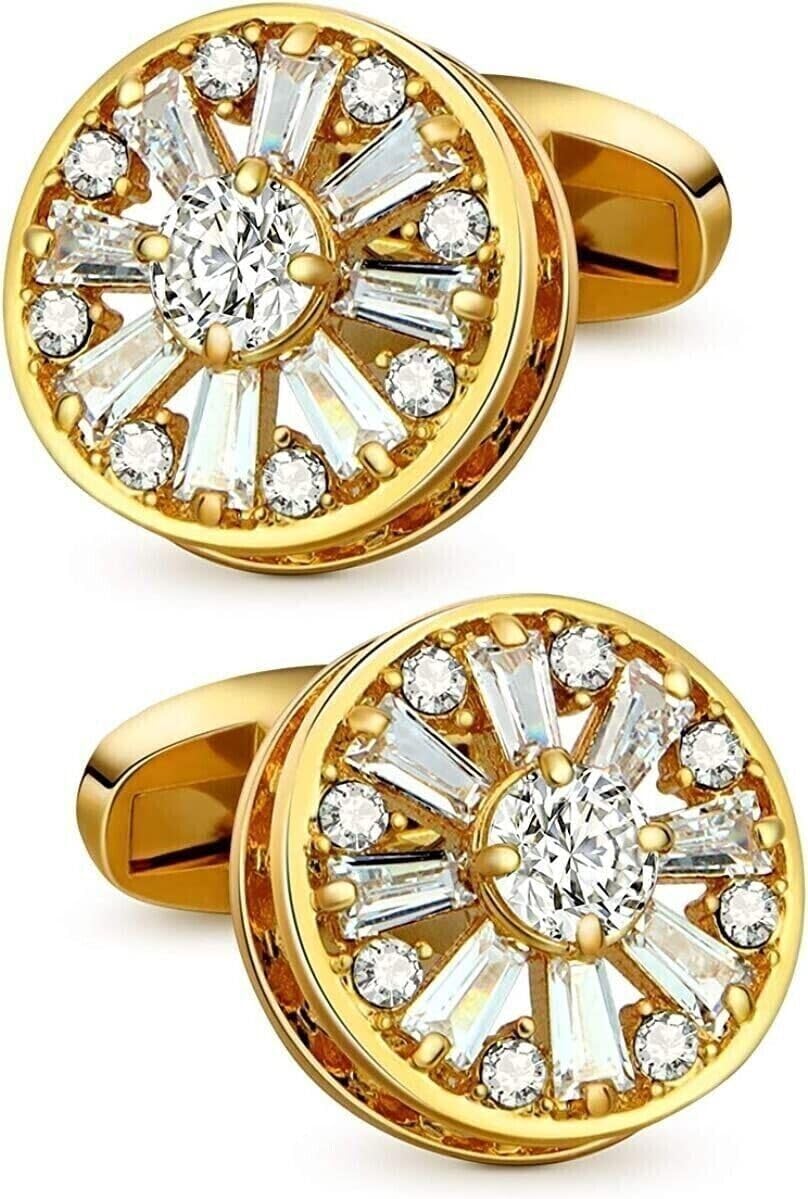 ANGEL SALES 3 Ct Round Cut Diamond Men's Fancy Style Cufflinks 14K Yellow Gold Plated With 925 Sterling Silver