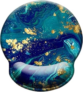 HEVITDA Mouse Pad with Wrist Support, Ergonomic Memory Foam Wrist Support Mouse Pad, Cute Wrist Pad with Non-Slip Rubber Base for Computer, Working, Easy Typing & Pain Relief (Lake Green Marble)