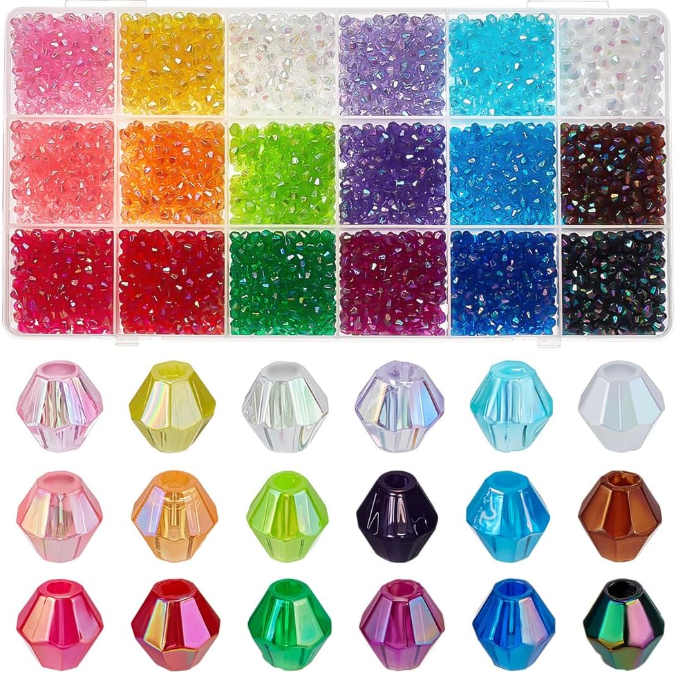PH PandaHall 3600pcs 4mm Crystal Beads for Jewelry Making, 18 Colors Acrylic Faceted Bicone Beads Transparent Pastel AB Color Spacer Bead for Bracelet Necklace Earring Jewelry Making and DIY Craft