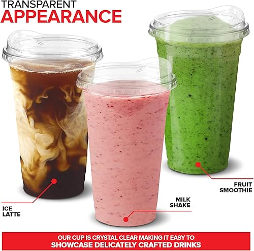Miniatura 5 de Vasos de plástico transparente de 20 onzas con tapas desechables, taza Togo con tapa para sorber sin popote para batidos, café helado, limonada,