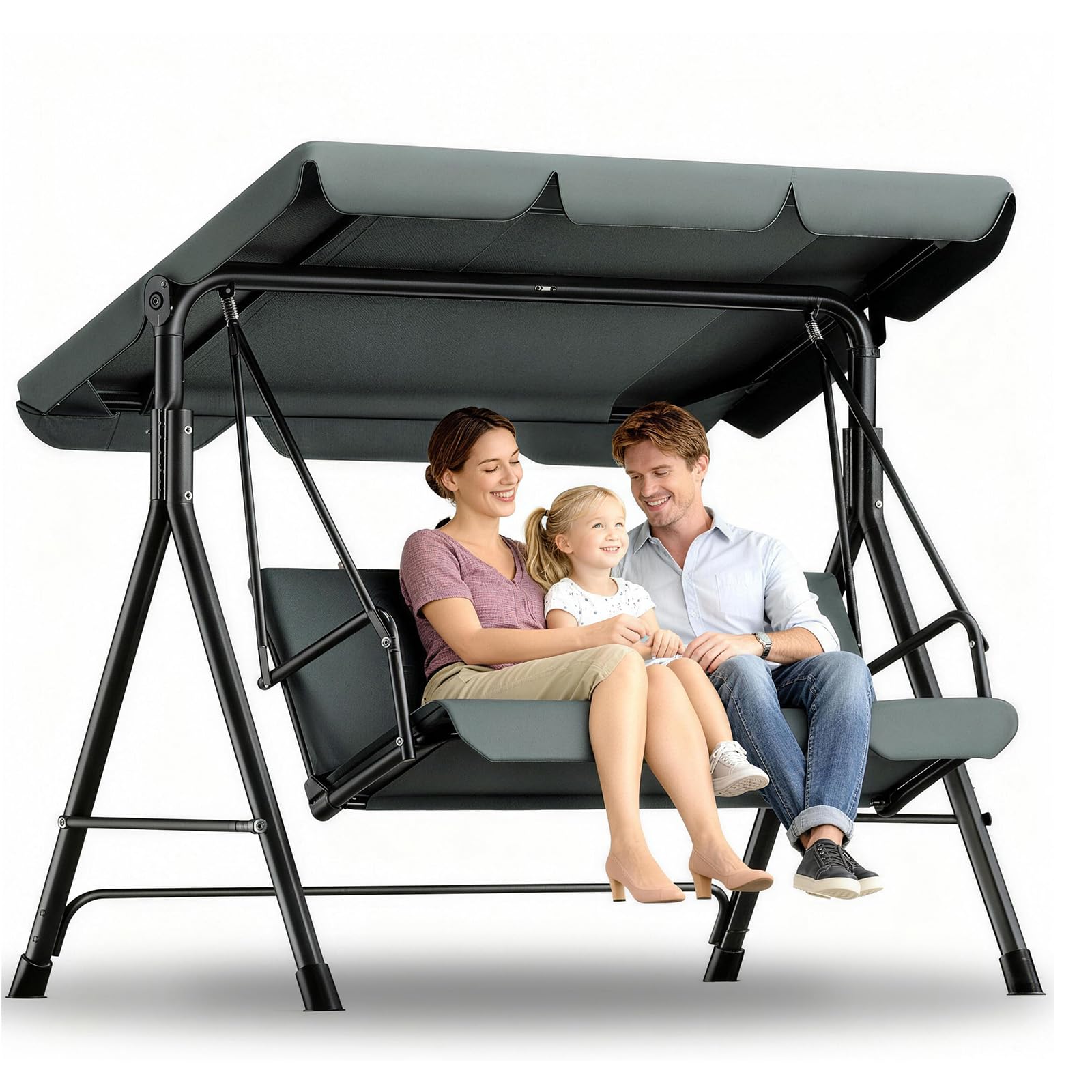 Balancelle de Jardin 3 Places avec Toit Réglable – Balançoire Extérieure avec Coussin Confortable, Capacité 200kg – Dimensions 193x110x152cm (Anthracite)