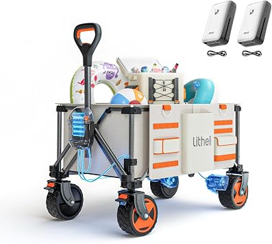 Litheli Electric Utility Wagon Cart, 150L Capacity, 450 lbs Load, Foldable Heavy-Duty Design with All-Terrain Wheels, Variable Speed Drive & Battery Power for Camping, Beach, Garden & Shopping