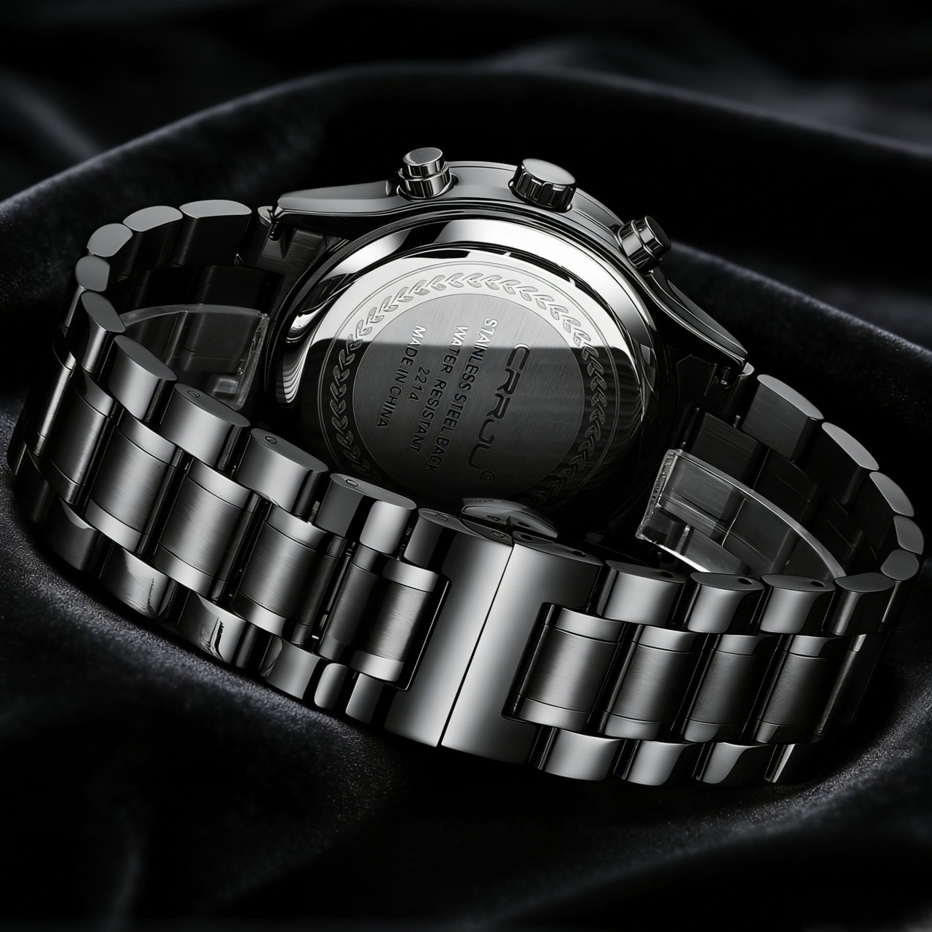 CRRJU Mens Fashion Stainless Steel Watches Date Waterproof Chronograph WristwatchesBlack Steel Band Waterproof Quartz Watch for Men product thumbnail 6