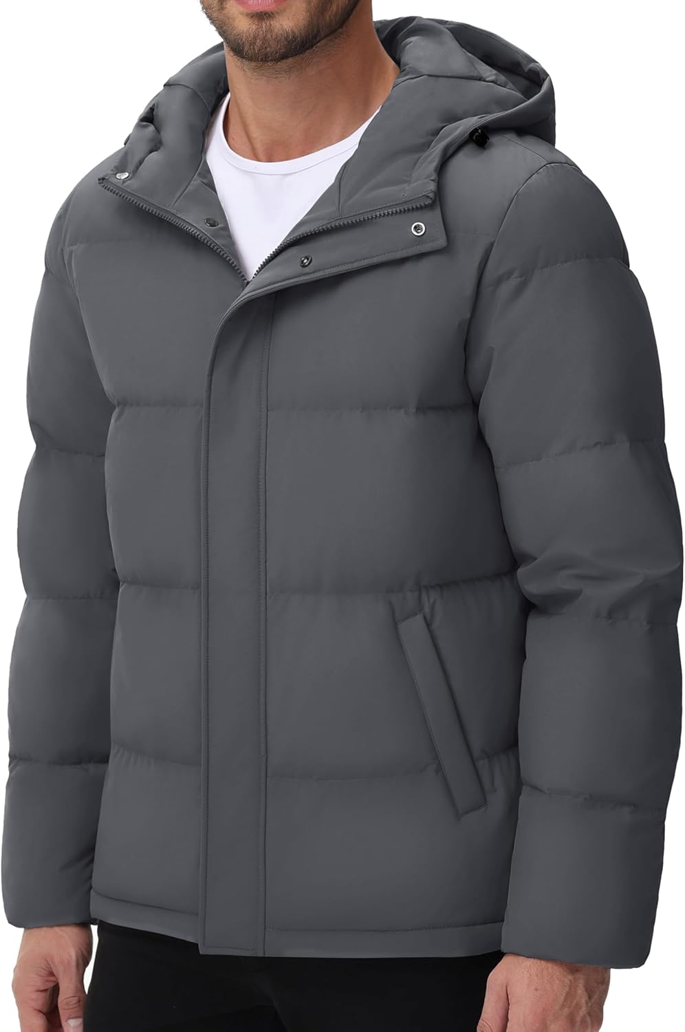 Cotrasen Men's Puffer Jacket Hooded Down Jacket Water-Resistant Windproof Full Zip Up Winter Warm Thicken Coat with Hood