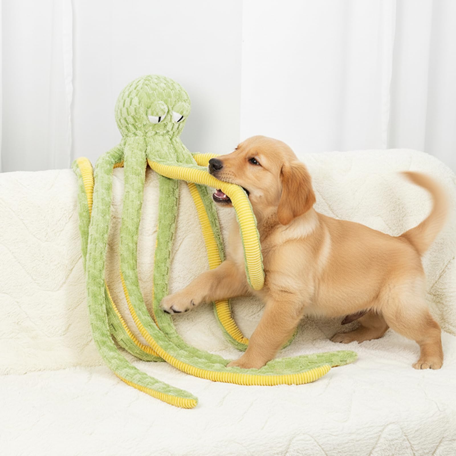 Jouet pour chien pieuvre, 40 pouces, jouets interactifs couinants pour mâcheurs agressifs, pieuvre en peluche douce et respectueuse de la peau pour soulager l'ennui, réduire l'anxiété, peluche vert