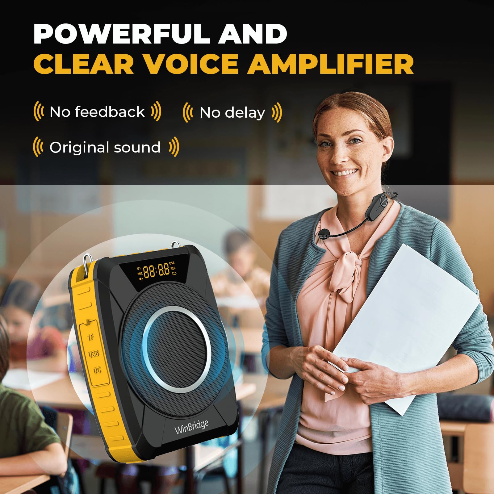 Sprachverstärker mit kabellosem Mikrofon Headset - Wasserdichtes Bluetooth 5.0 PA-System mit TWS Stereo, SOS, Aufnahme - Wiederaufladbares tragbares Lautsprechermikrofon für Lehrer, Trainer