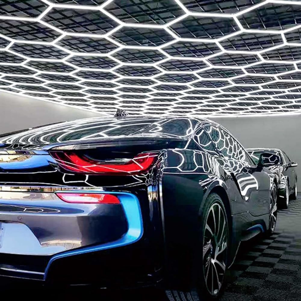 Plafonnier LED Nid D'abeilles, Éclairage De Garage LED Hexagonal Design, pour Atelier, Garage Automobile, Station De Nettoyage, Bureau, Atelier Polissage Auto-D